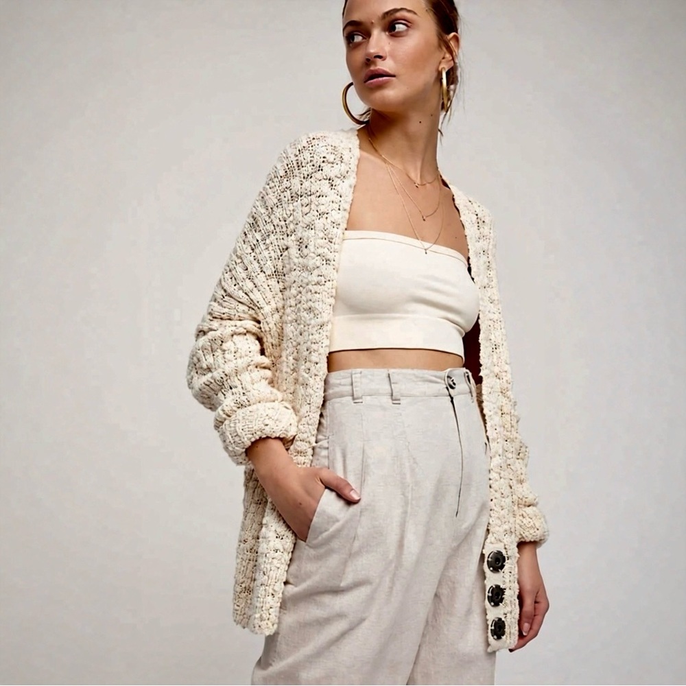 NWT Free People Fun Times Cardigan Oversized Chunky Knit Cream Sweater
